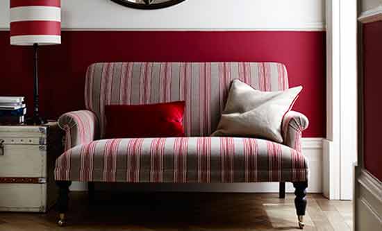 ian mankin red stripe fabric sofa