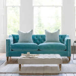Shop Our Edit: Haresfield Sloped Arm 3 Seater Sofa in Linwood Omega Airforce & Vallum