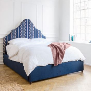 As Seen in Our Brochure: Gothic King Size Bed in Designers Guild Jasham Indigo & Aqua clean Dundar Navy