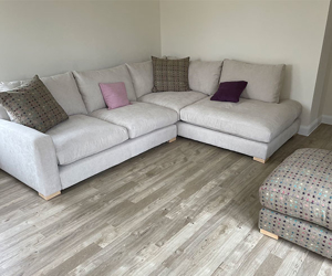 Customer Photos: Stockbridge Corner Sofa in Easy Clean Chalk & Stool in Moon Multi Spot