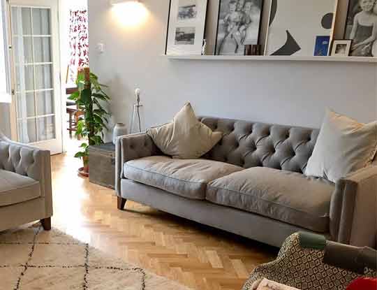large grey woolen sofa
